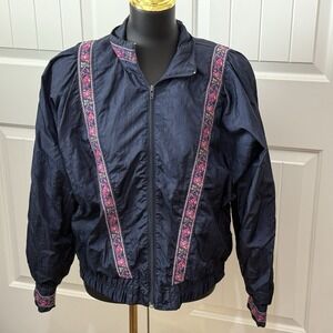 VTG Lily's Of Beverly Hill Windbreaker Jacket  Floral Bird Retro Sz Medium‎